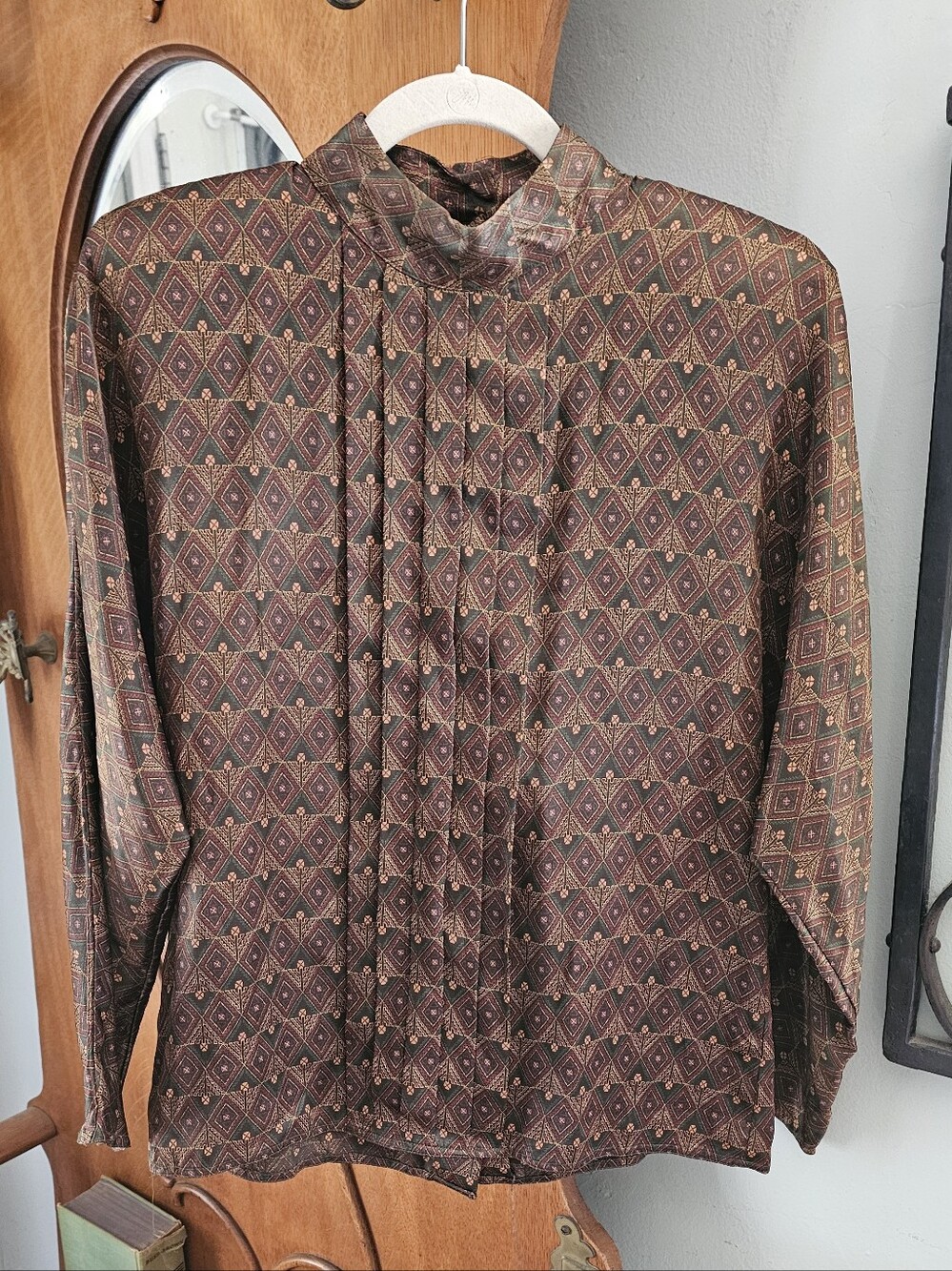 Vintage Weathervane 80s 90s Geometric Scarf Neck Blouse Size 12
